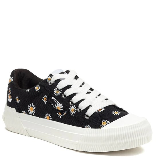 Rocket Dog Cheery Daisy Print Black Low Top Comfort Insole Sneaker Size 8.5 New - Picture 1 of 8